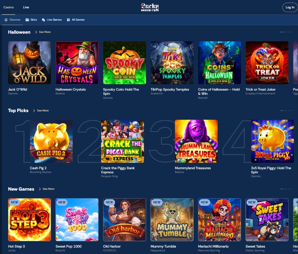 Lucky Meister Discover mit Halloween-Schiene, Top Picks und New Games